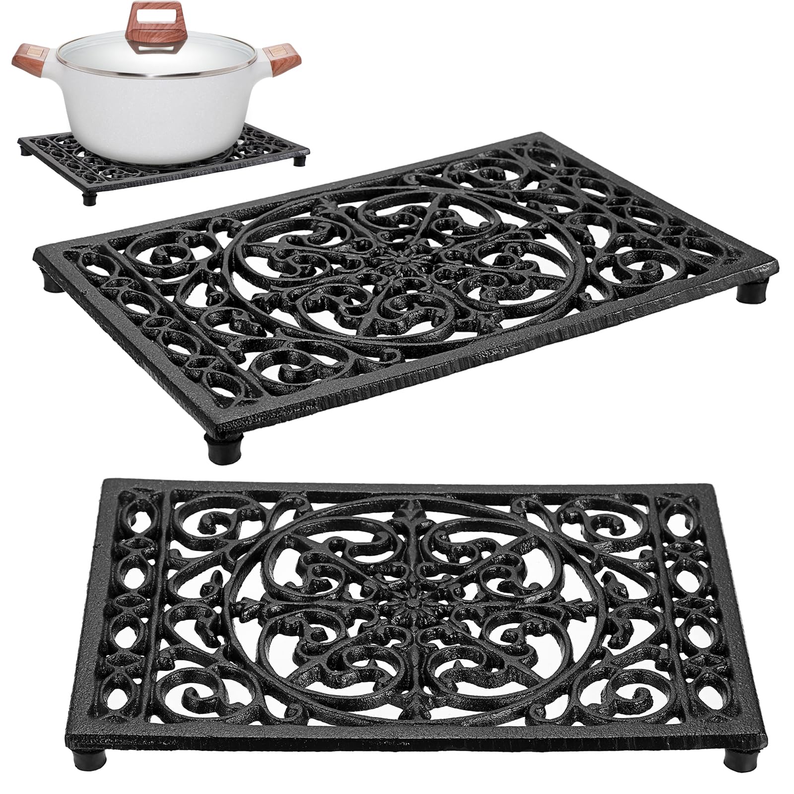 Cast Iron Teapot - Mesera rectangular de hierro fundido, salvamanteles